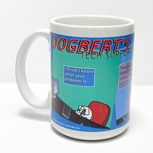 Dogbert's Tech Support Coffee Mug RARE 90s Y2K Comics Cartoon United Feature Syn